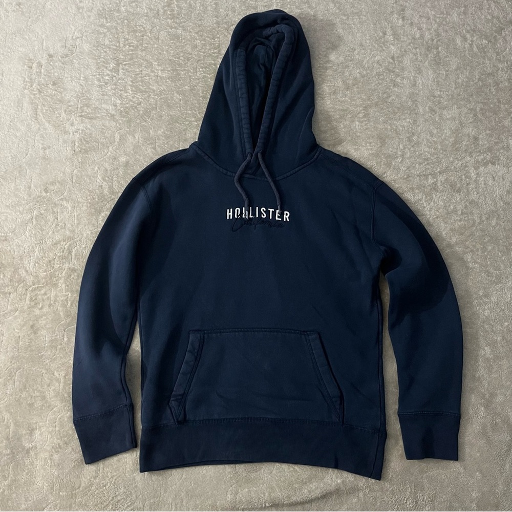 Hollister Pullover Drawstring Fleece Hoodie Size XS Navy White